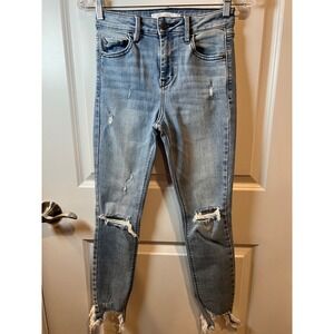 Hidden Womens Skinny Jeans Distressed Raw Hem Light Wash Blue 25